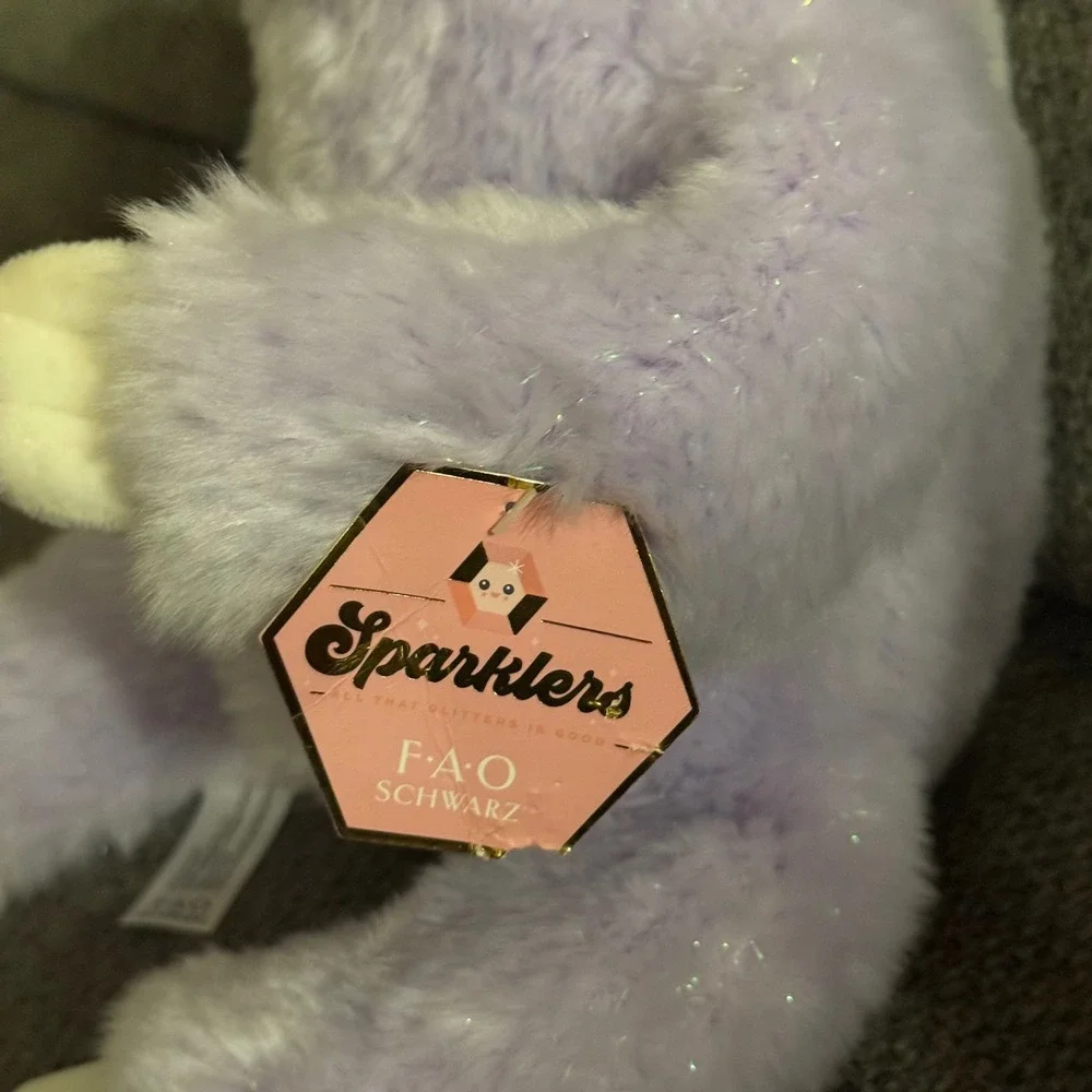 FAO Schwarz Sparklers Plush Sloth Stuffed Animal Lavender Purple Glitter Sparkle